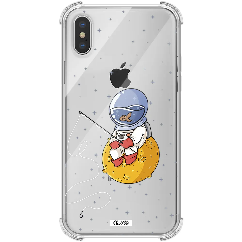 a cartoon of an astronaut sitting on a moon Apple iPhone X Clear PC Case