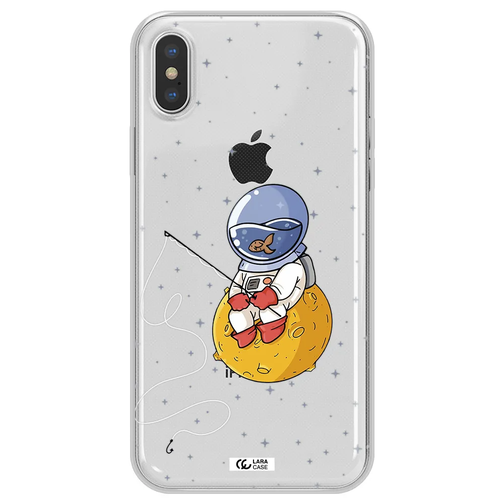 a cartoon of an astronaut sitting on a moon Apple iPhone X Clear TPU Case