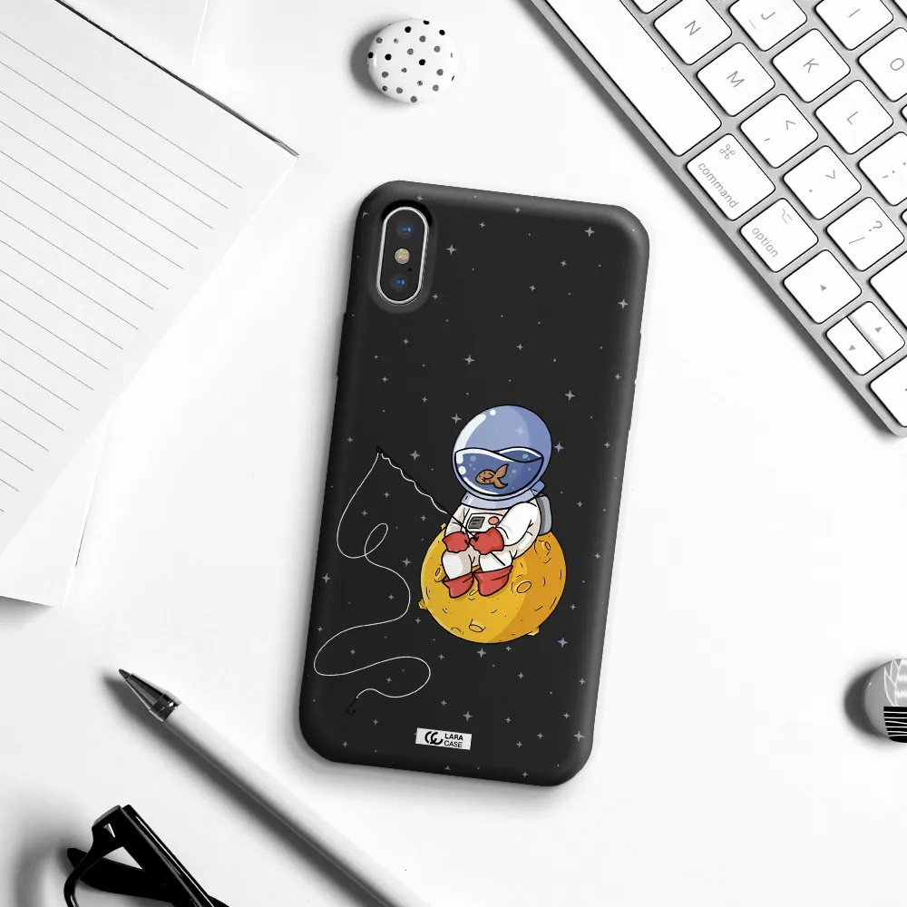 a cartoon of an astronaut sitting on a moon Apple iPhone X Silicone black Case