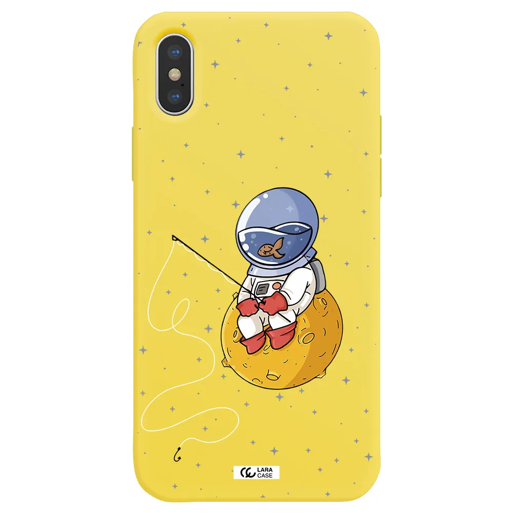 a cartoon of an astronaut sitting on a moon Apple iPhone X Silicone canary yellow Case