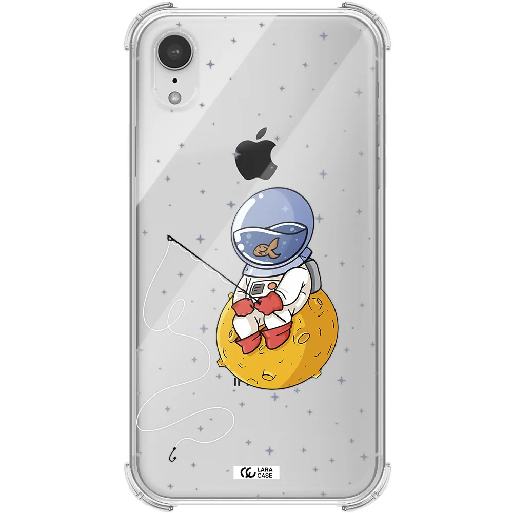 a cartoon of an astronaut sitting on a moon Apple iPhone XR Clear PC Case