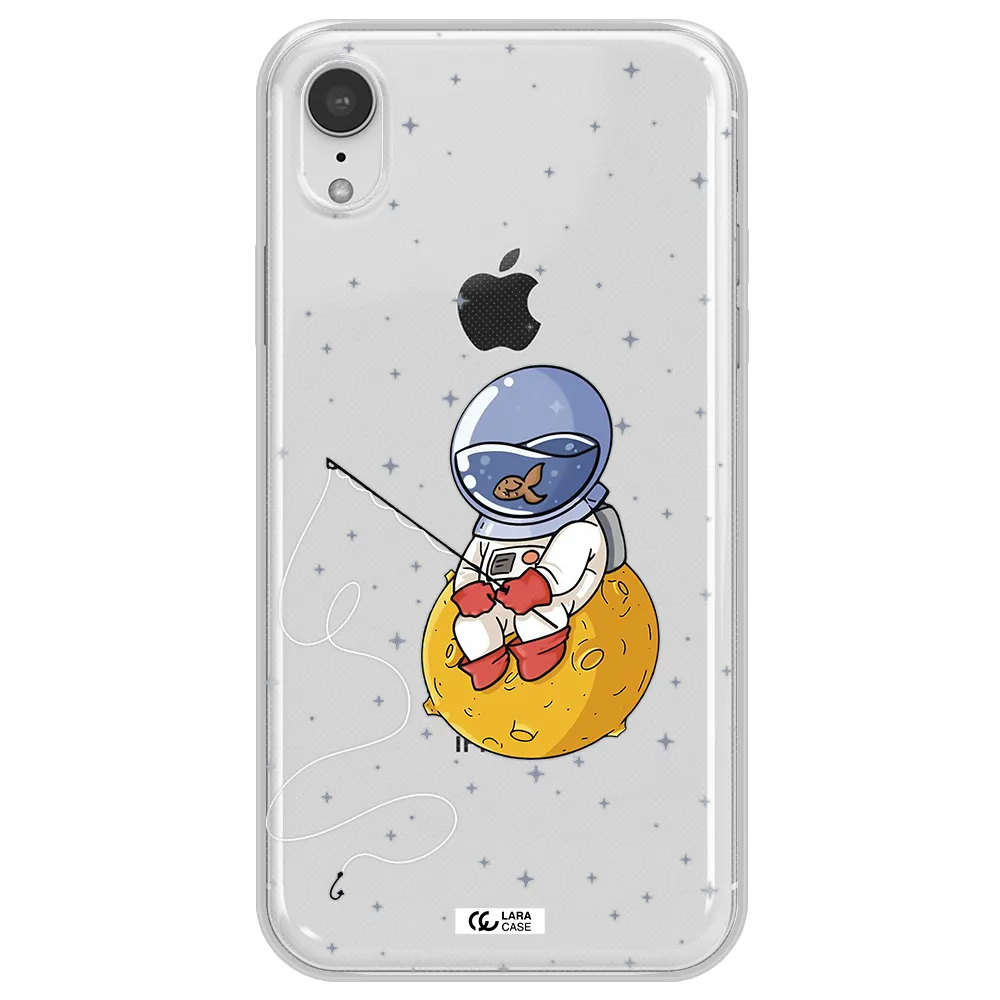 a cartoon of an astronaut sitting on a moon Apple iPhone XR Clear TPU Case