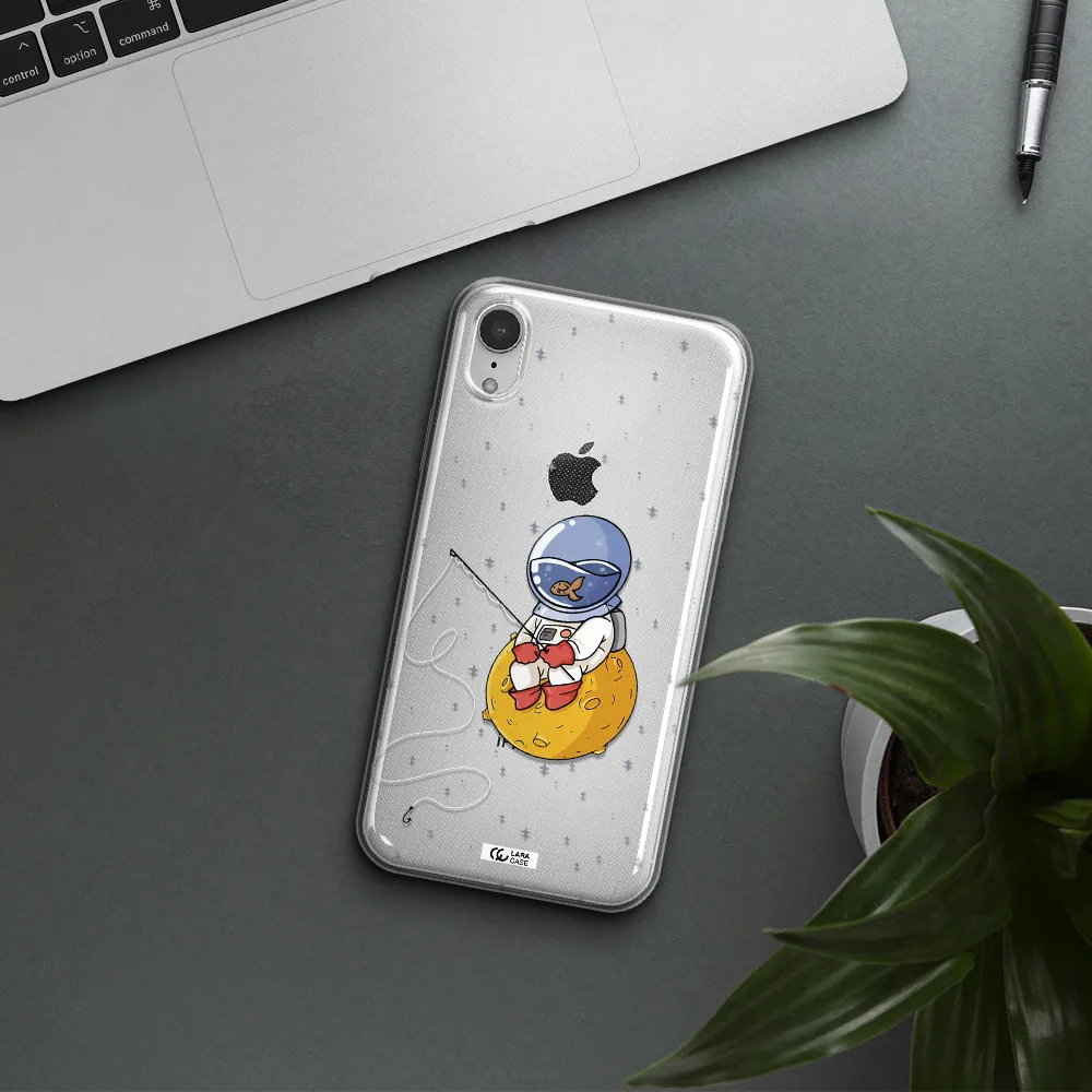 a cartoon of an astronaut sitting on a moon Apple iPhone XR Clear TPU Case