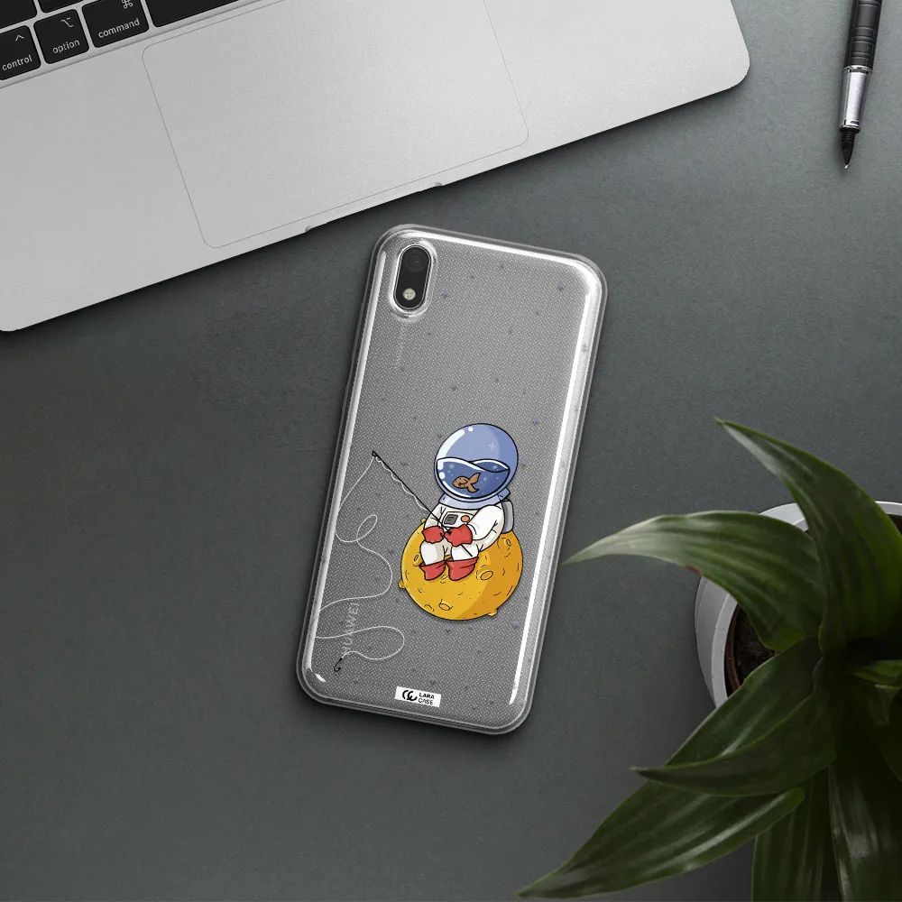 a cartoon of an astronaut sitting on a moon Huawei Honor 8S Clear TPU Case