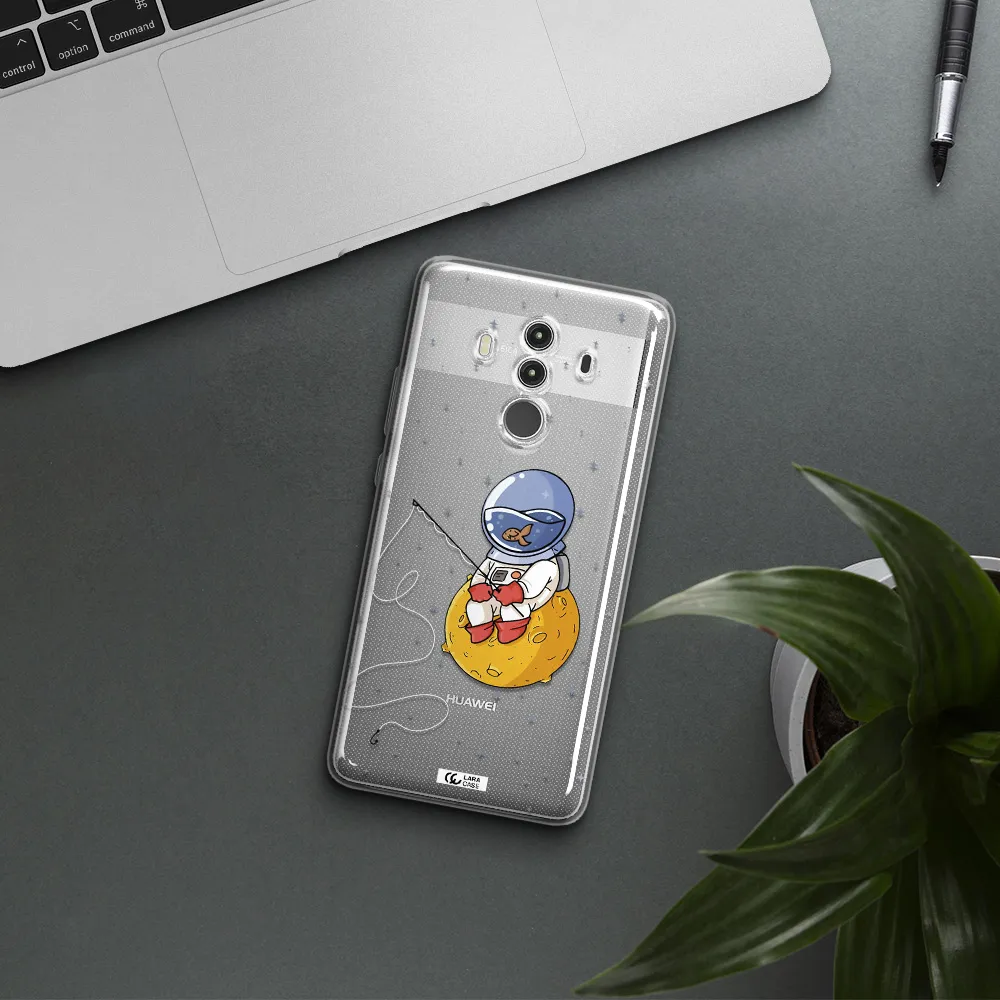 a cartoon of an astronaut sitting on a moon Huawei Mate 10 Clear TPU Case