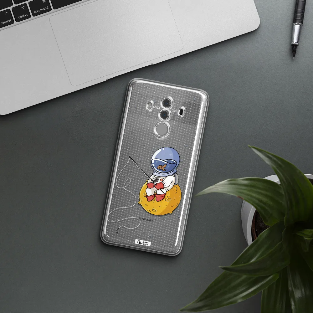 a cartoon of an astronaut sitting on a moon Huawei Mate 10 Pro Clear TPU Case