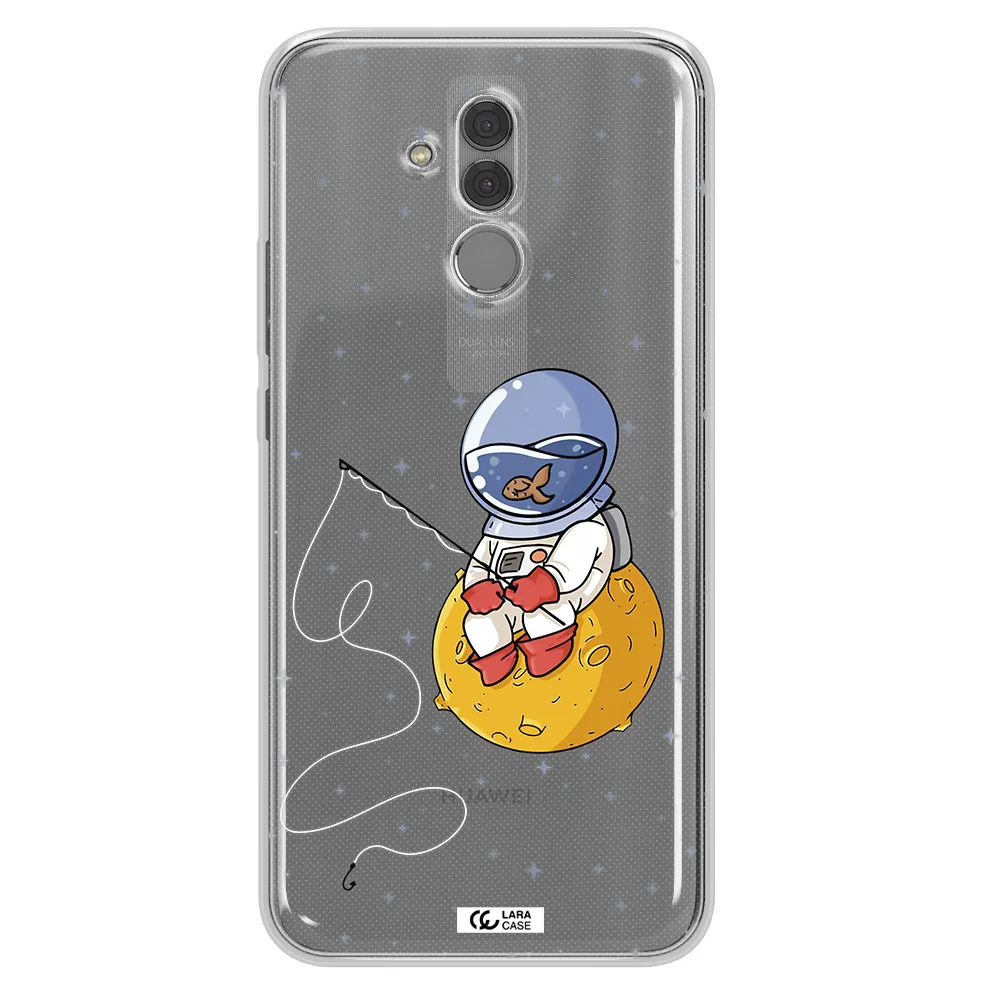 a cartoon of an astronaut sitting on a moon Huawei Mate 20 Lite Clear TPU Case
