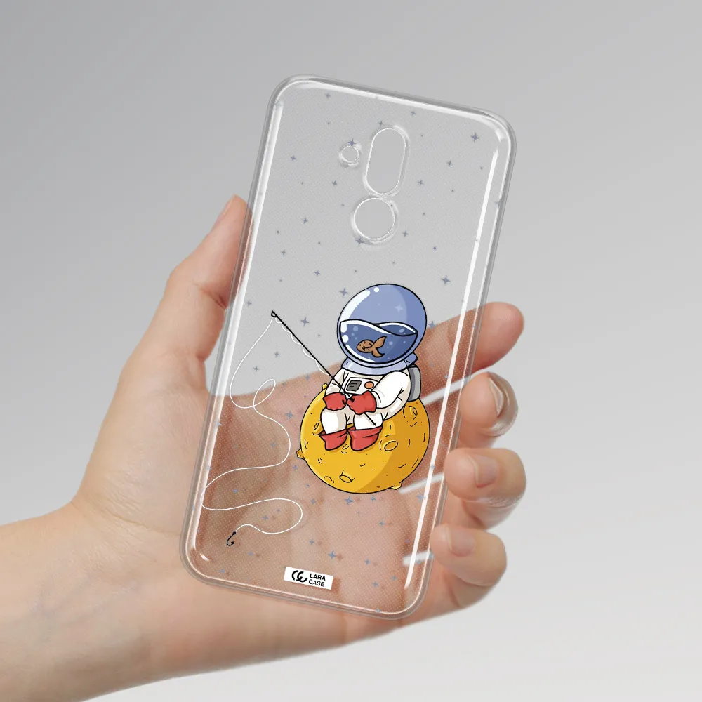 a cartoon of an astronaut sitting on a moon Huawei Mate 20 Lite Clear TPU Case