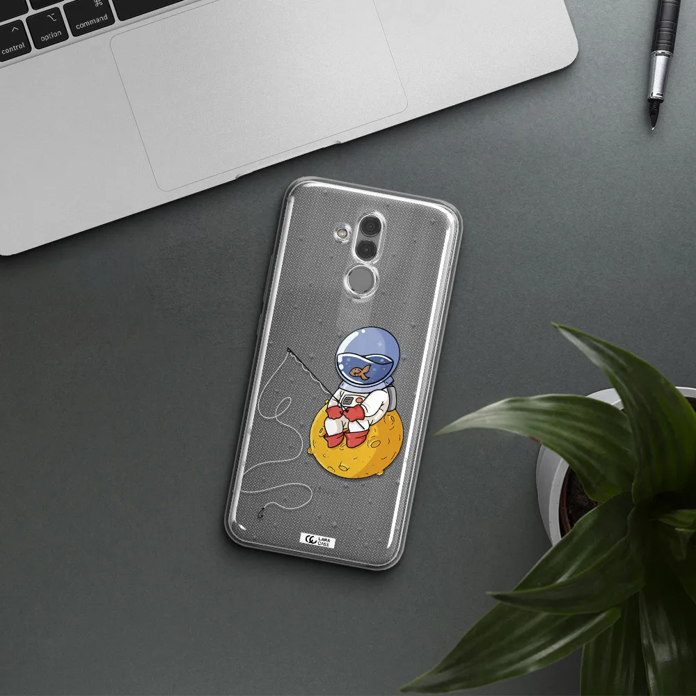 a cartoon of an astronaut sitting on a moon Huawei Mate 20 Lite Clear TPU Case