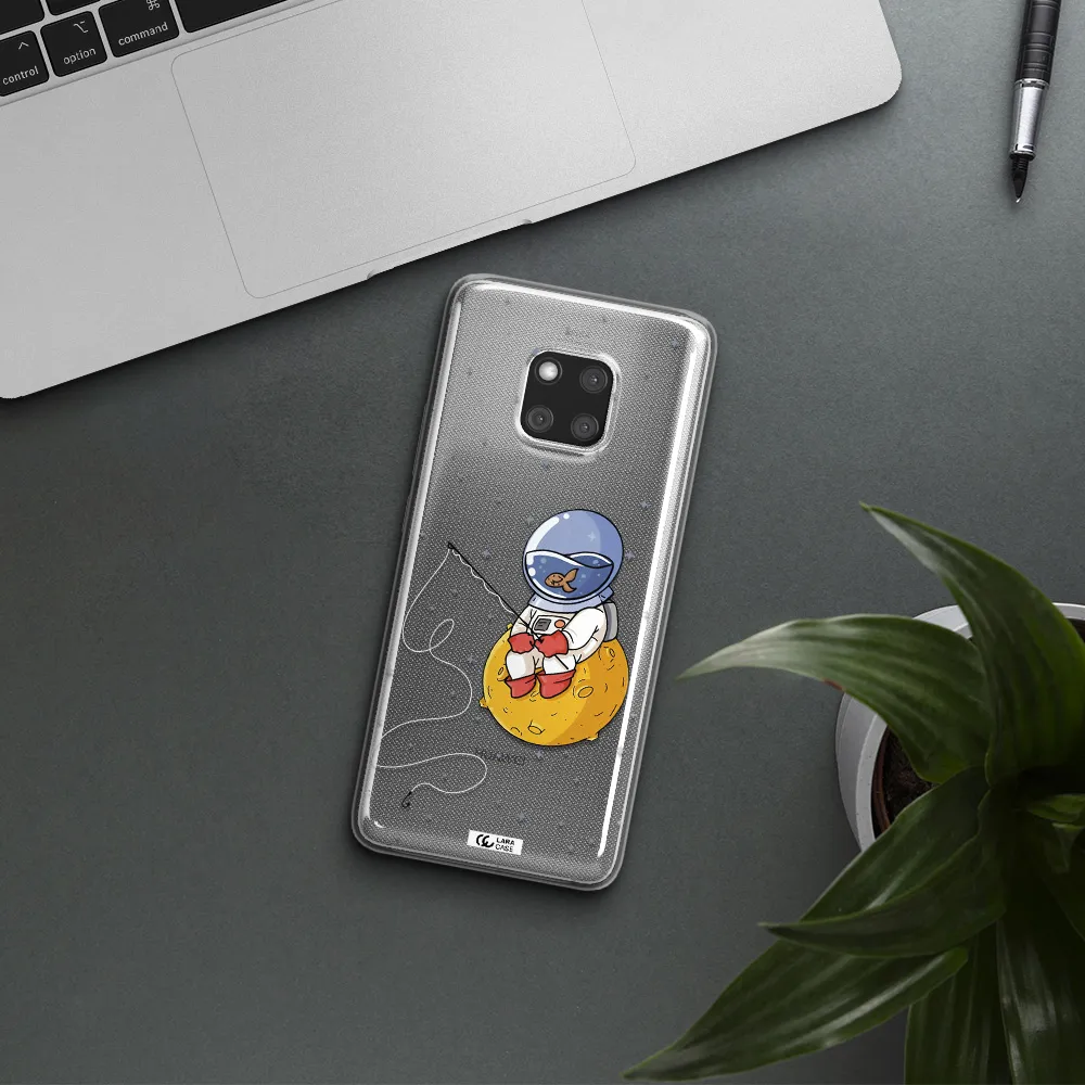a cartoon of an astronaut sitting on a moon Huawei Mate 20 Pro Clear TPU Case