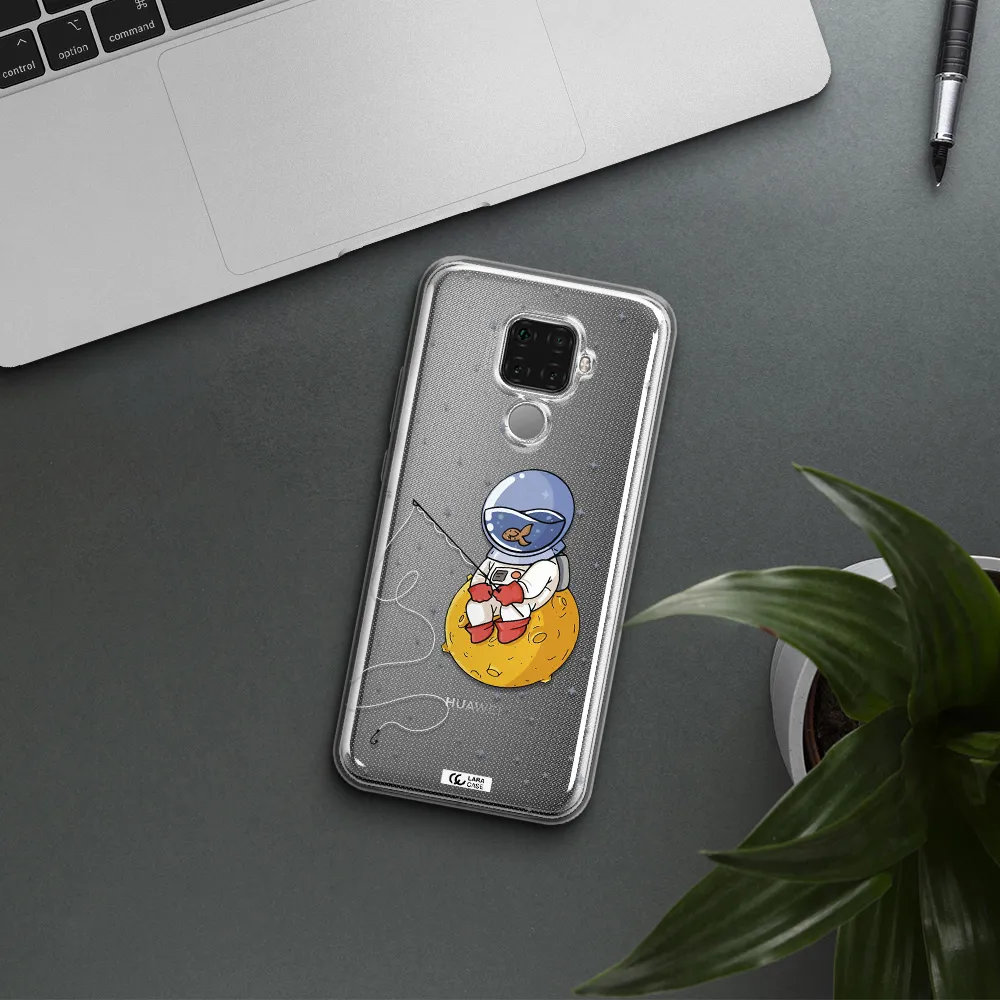 a cartoon of an astronaut sitting on a moon Huawei Mate 30 Lite Clear TPU Case
