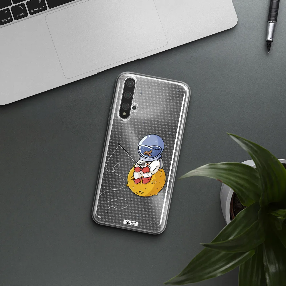 a cartoon of an astronaut sitting on a moon Huawei Nova 5t Clear TPU Case