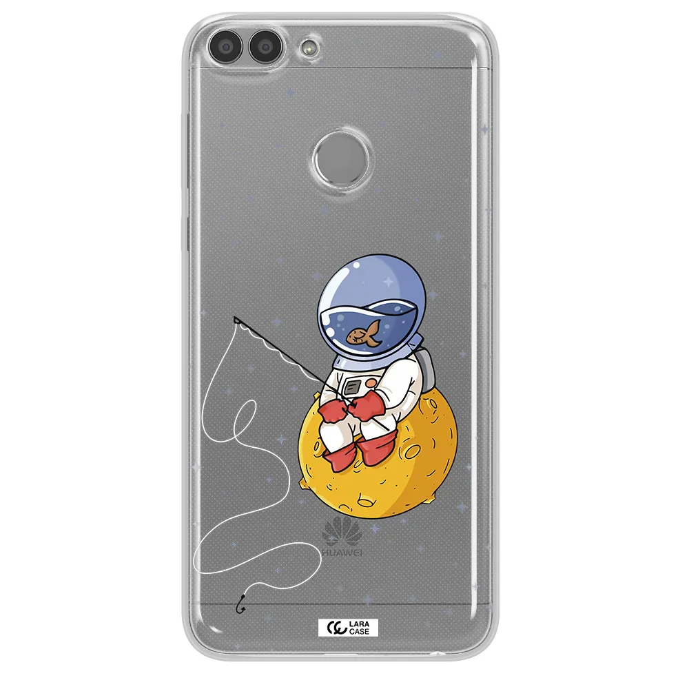 a cartoon of an astronaut sitting on a moon Huawei P Smart 2017 Clear TPU Case