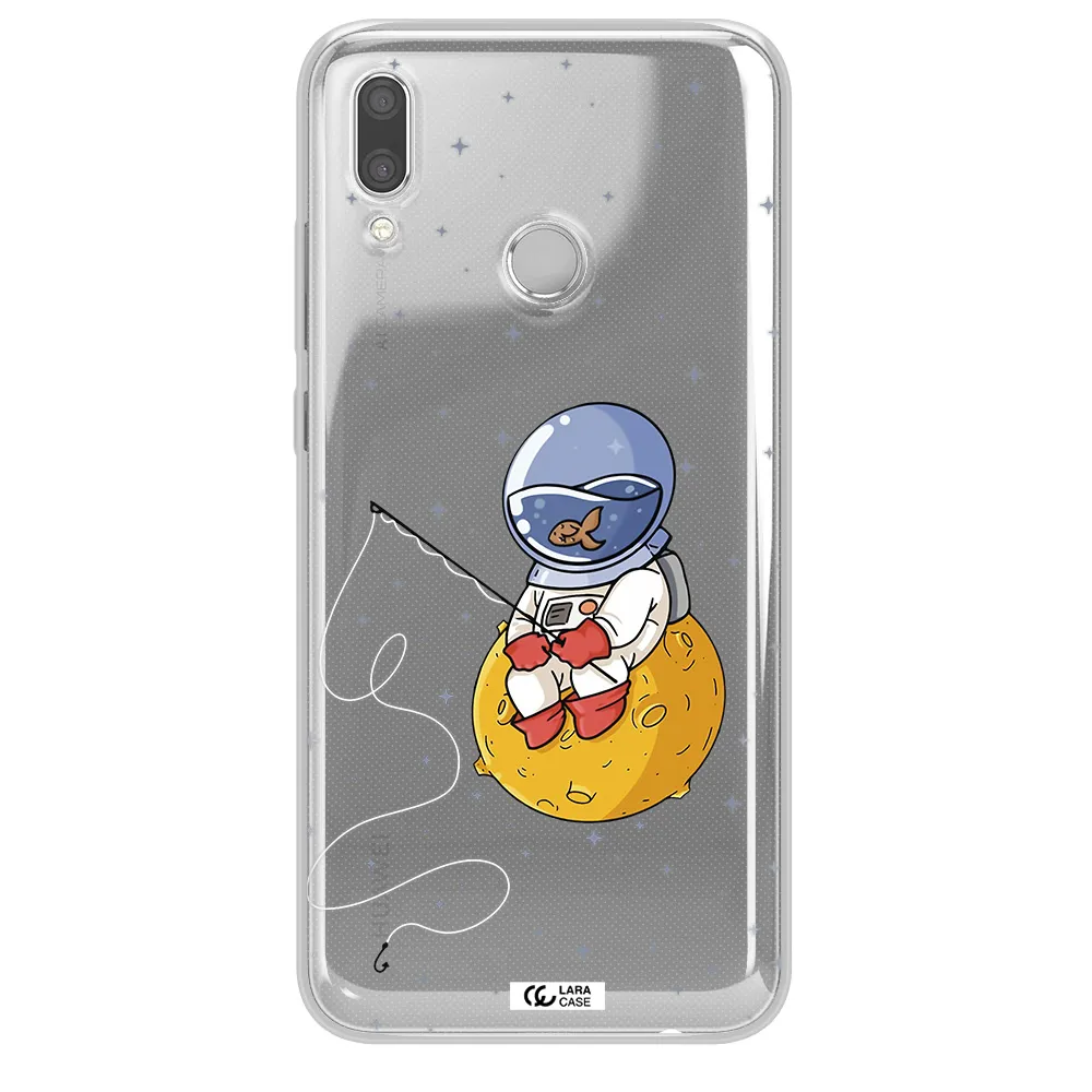a cartoon of an astronaut sitting on a moon Huawei P Smart 2019 Clear TPU Case