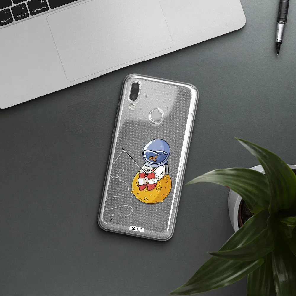 a cartoon of an astronaut sitting on a moon Huawei P Smart 2019 Clear TPU Case