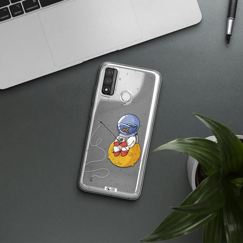 a cartoon of an astronaut sitting on a moon Huawei P Smart 2020 Clear TPU Case