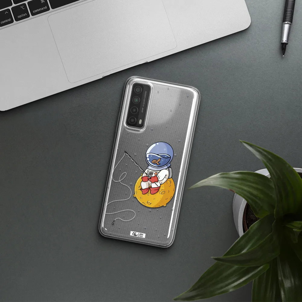 a cartoon of an astronaut sitting on a moon Huawei P Smart 2021 Clear TPU Case