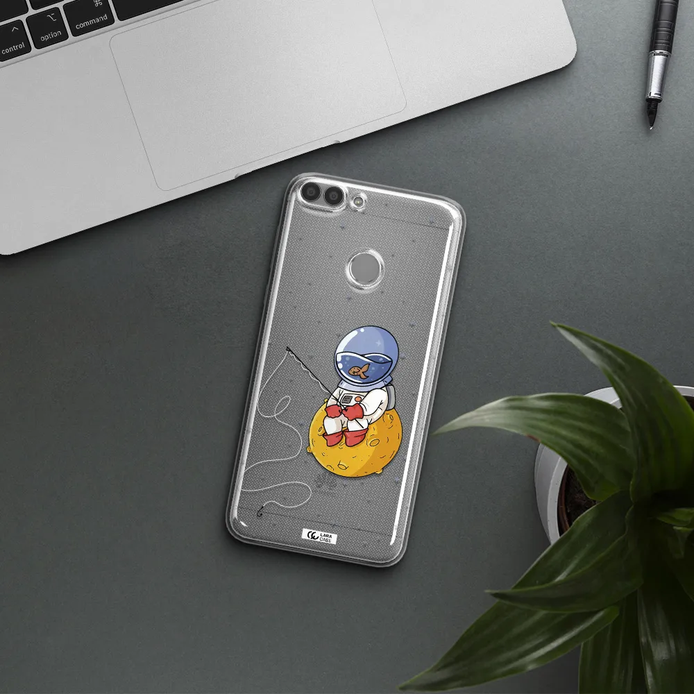 a cartoon of an astronaut sitting on a moon Huawei P Smart Clear TPU Case