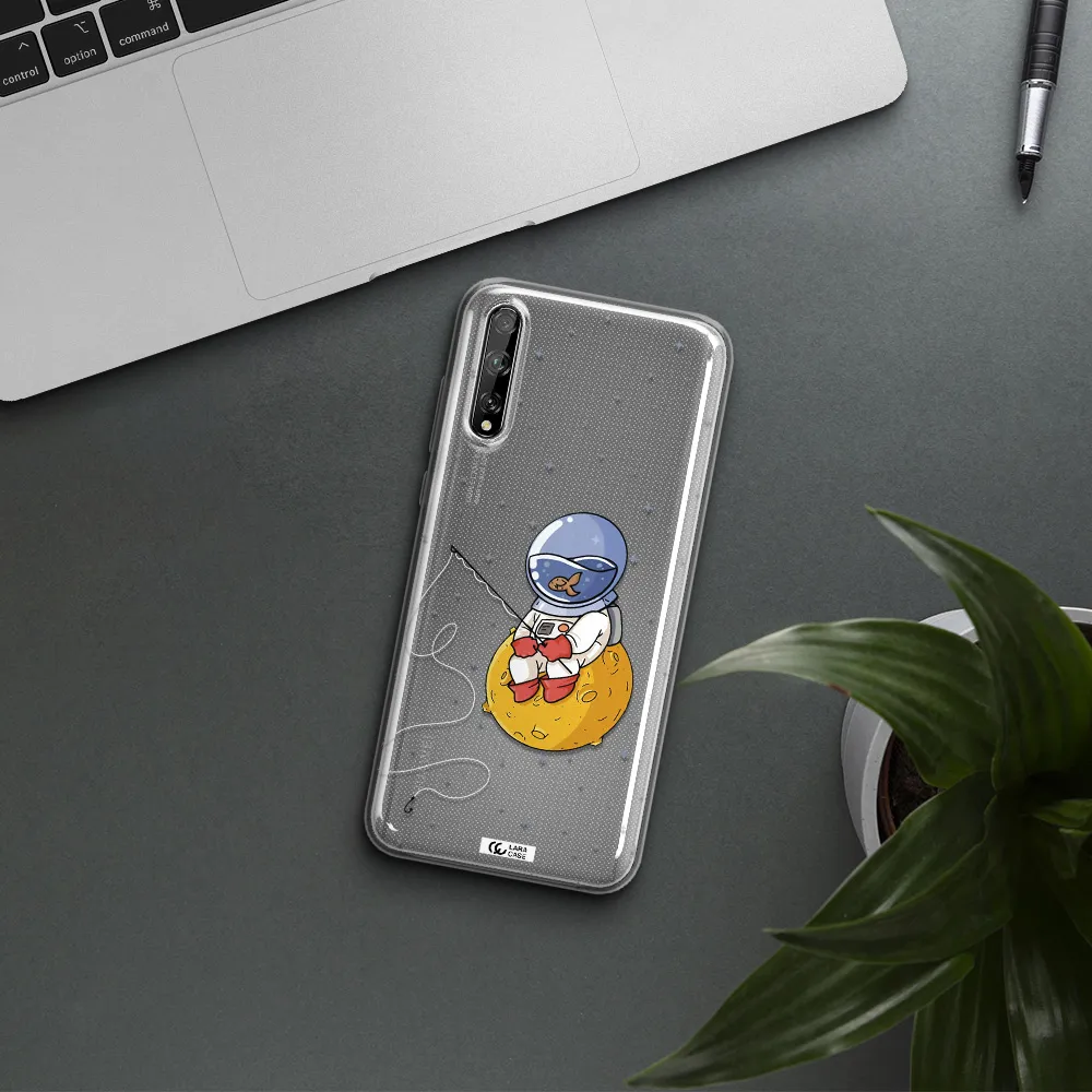 a cartoon of an astronaut sitting on a moon Huawei P Smart S Clear TPU Case