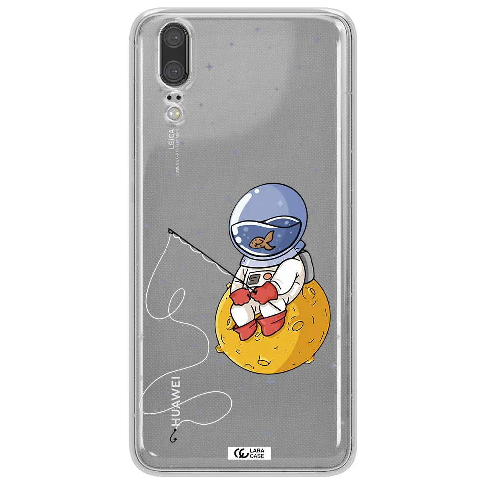 a cartoon of an astronaut sitting on a moon Huawei P20 Clear TPU Case