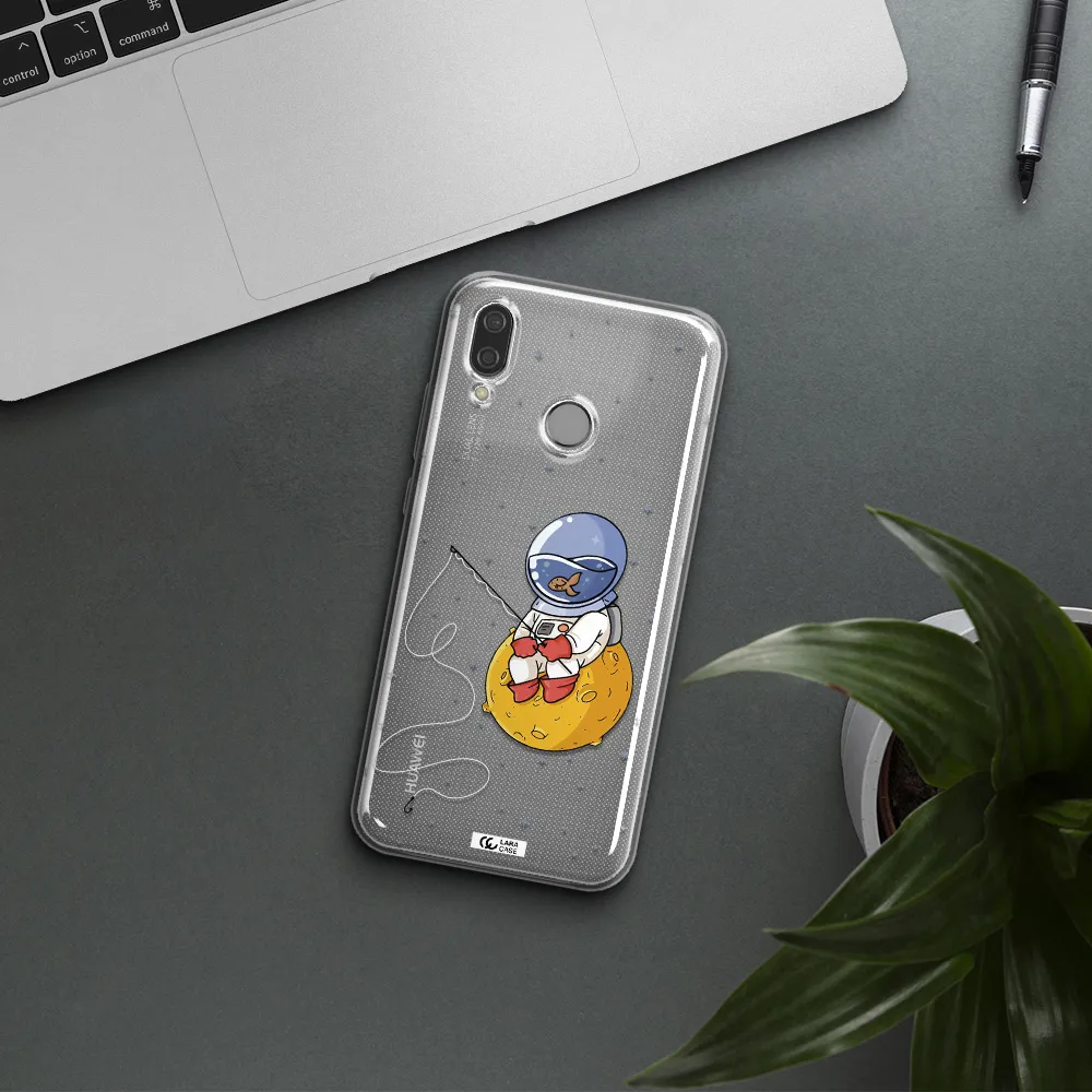 a cartoon of an astronaut sitting on a moon Huawei P20 Lite Clear TPU Case