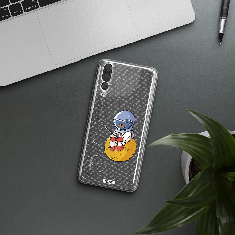 a cartoon of an astronaut sitting on a moon Huawei P20 Pro Clear TPU Case