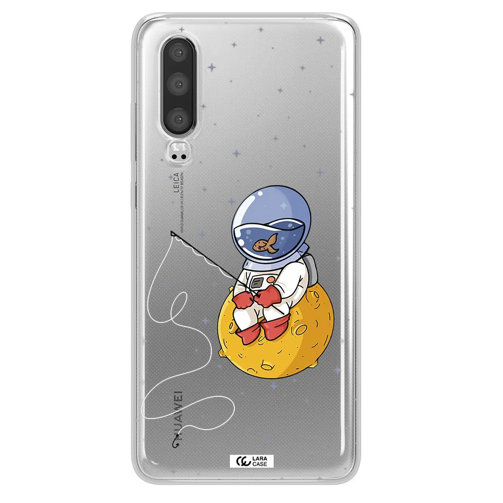 a cartoon of an astronaut sitting on a moon Huawei P30 Clear TPU Case