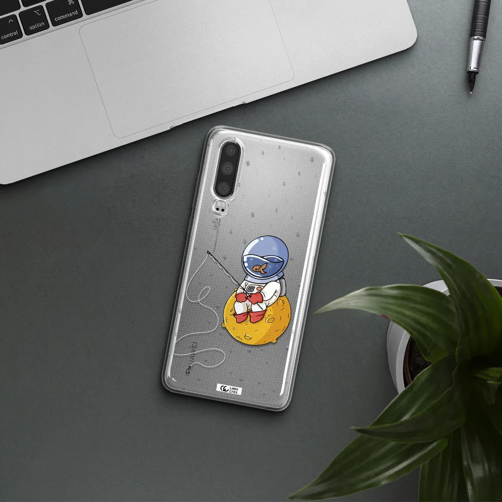 a cartoon of an astronaut sitting on a moon Huawei P30 Clear TPU Case