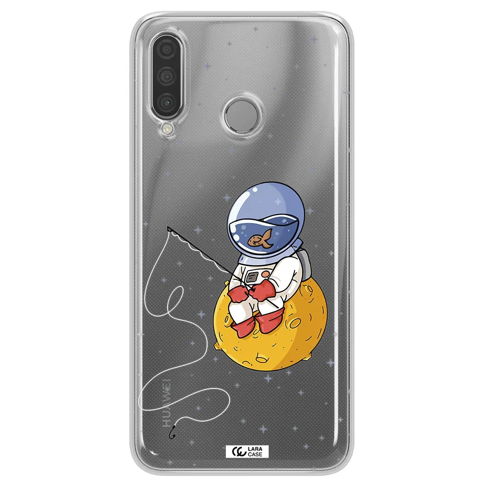 a cartoon of an astronaut sitting on a moon Huawei P30 Lite Clear TPU Case