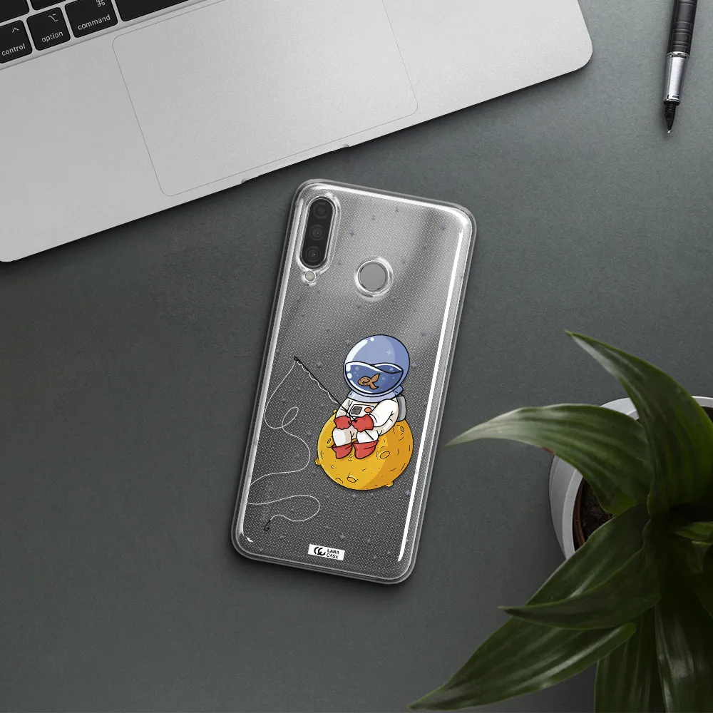 a cartoon of an astronaut sitting on a moon Huawei P30 Lite Clear TPU Case