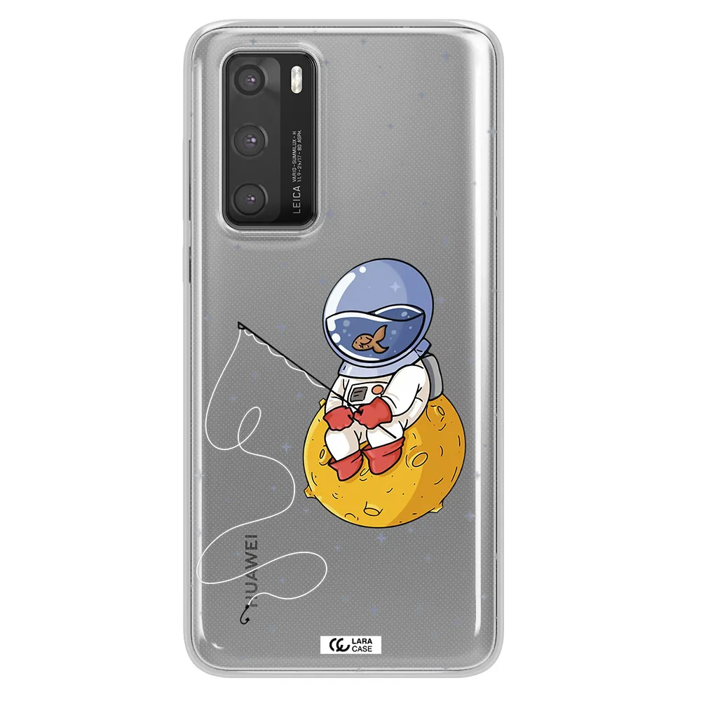 a cartoon of an astronaut sitting on a moon Huawei P40 Clear TPU Case
