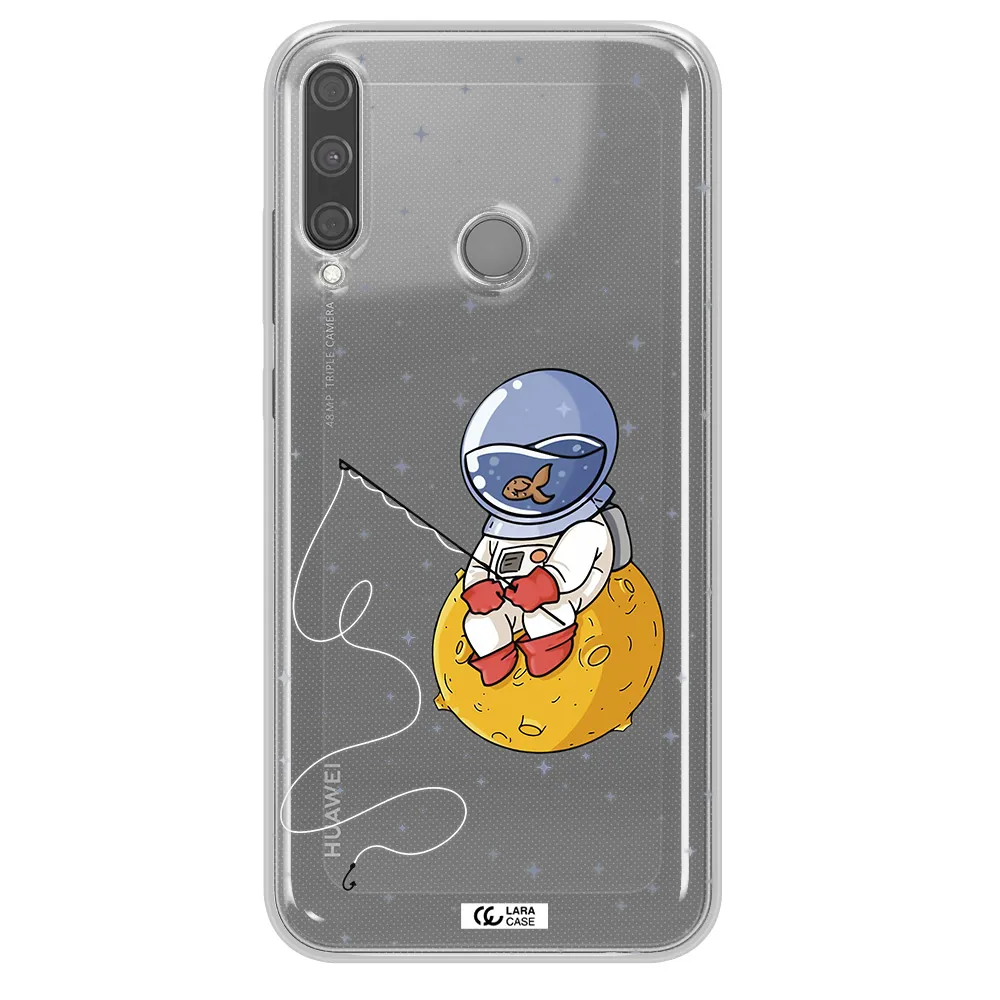 a cartoon of an astronaut sitting on a moon Huawei P40 Lite E Clear TPU Case