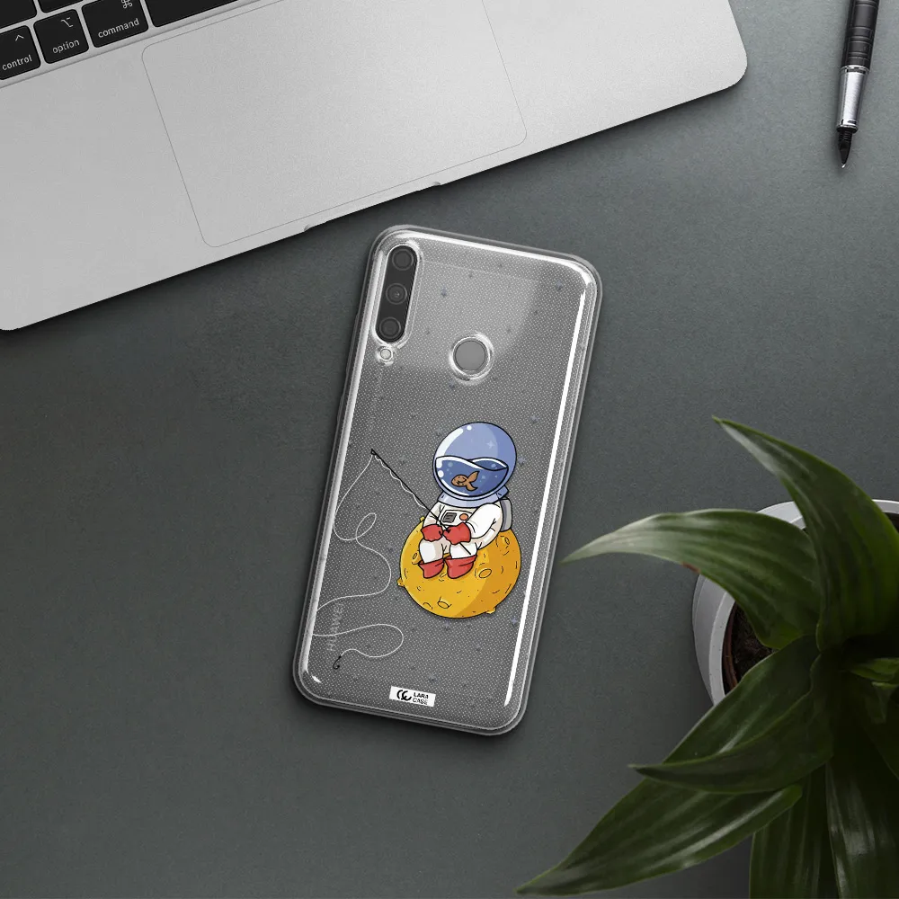 a cartoon of an astronaut sitting on a moon Huawei P40 Lite E Clear TPU Case