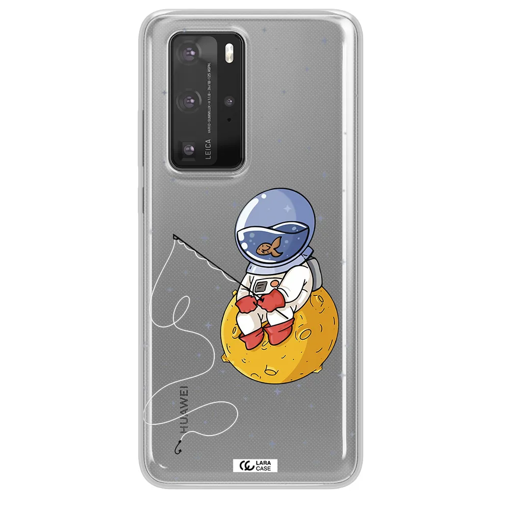 a cartoon of an astronaut sitting on a moon Huawei P40 Pro Clear TPU Case