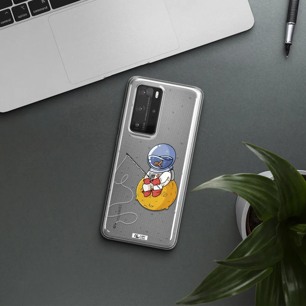 a cartoon of an astronaut sitting on a moon Huawei P40 Pro Clear TPU Case