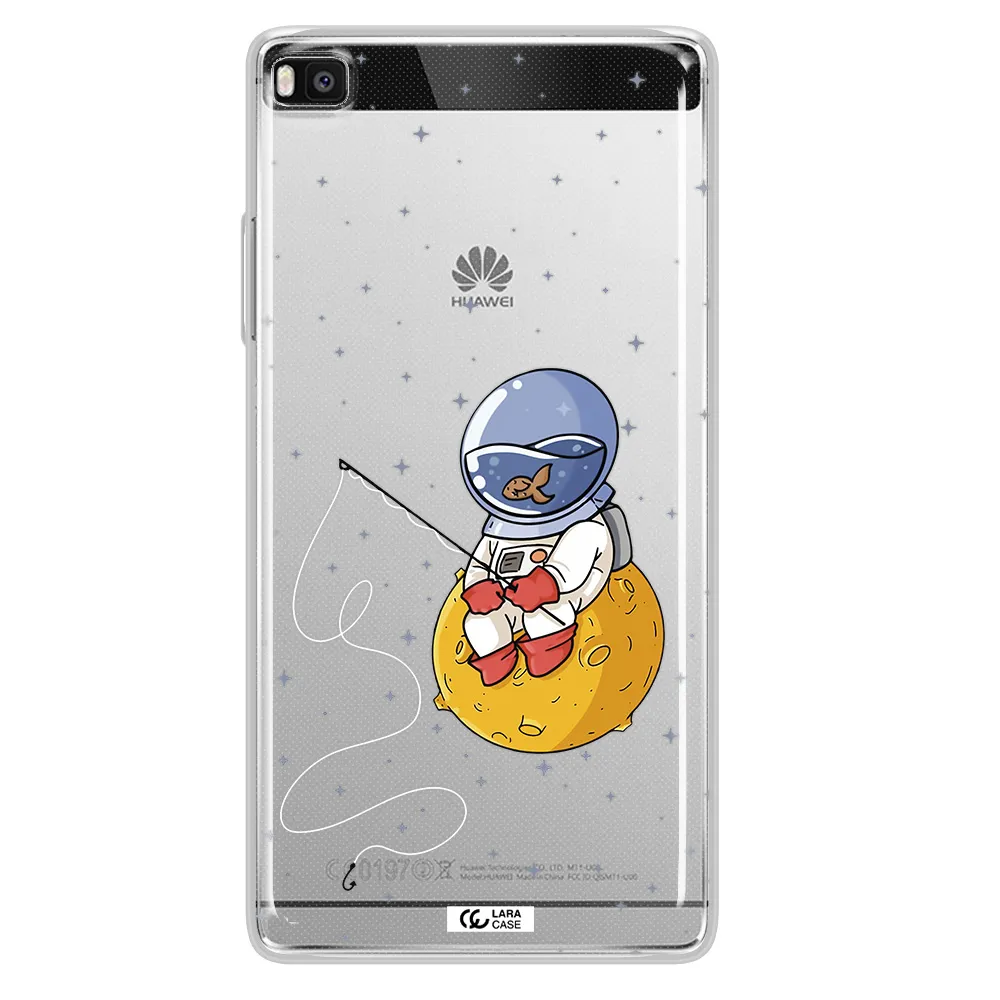 a cartoon of an astronaut sitting on a moon Huawei P8 Clear TPU Case