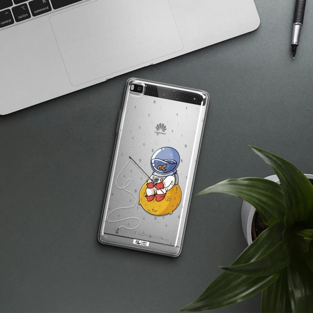 a cartoon of an astronaut sitting on a moon Huawei P8 Clear TPU Case