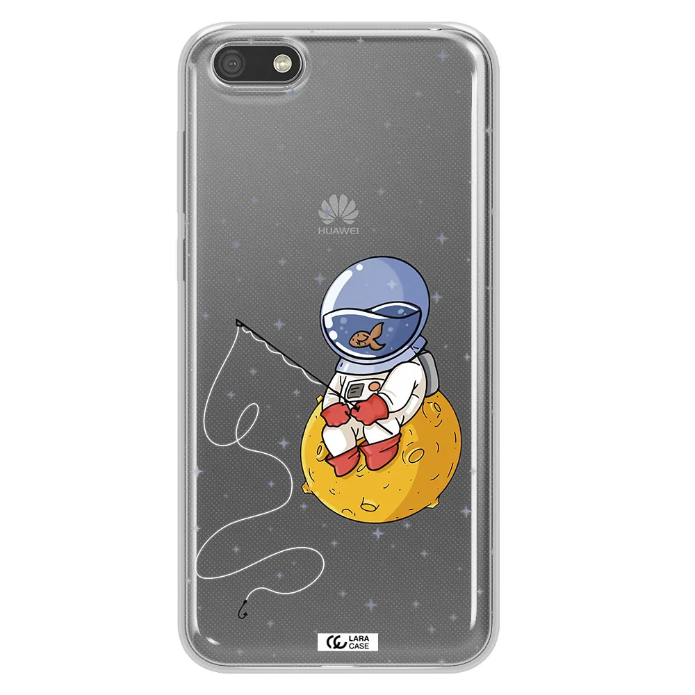 a cartoon of an astronaut sitting on a moon Huawei Y5 2018 Clear TPU Case