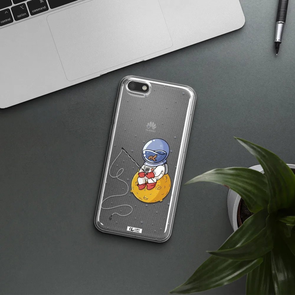 a cartoon of an astronaut sitting on a moon Huawei Y5 2018 Clear TPU Case