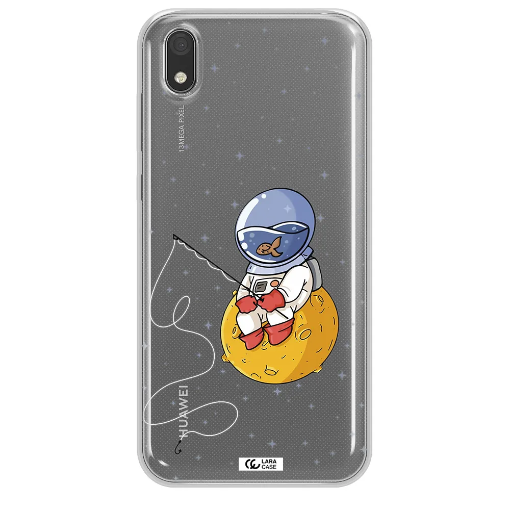 a cartoon of an astronaut sitting on a moon Huawei Y5 2019 Clear TPU Case