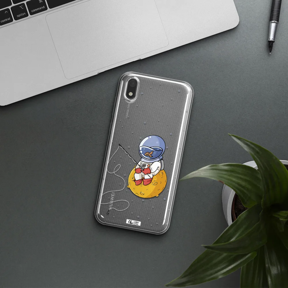 a cartoon of an astronaut sitting on a moon Huawei Y5 2019 Clear TPU Case