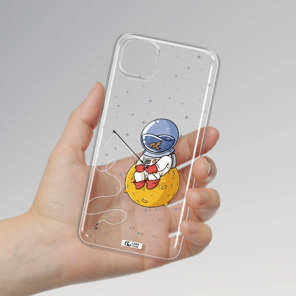 a cartoon of an astronaut sitting on a moon Huawei Y5P Clear TPU Case