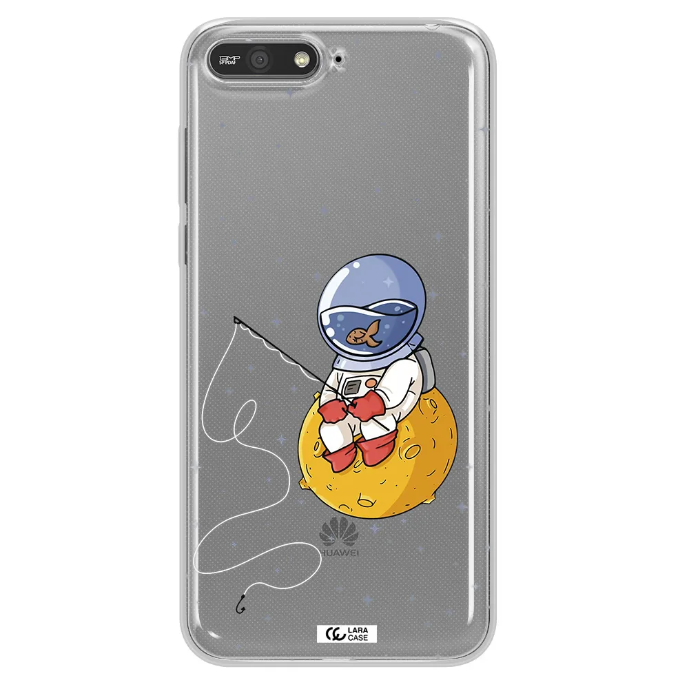 a cartoon of an astronaut sitting on a moon Huawei Y6 2018 Clear TPU Case