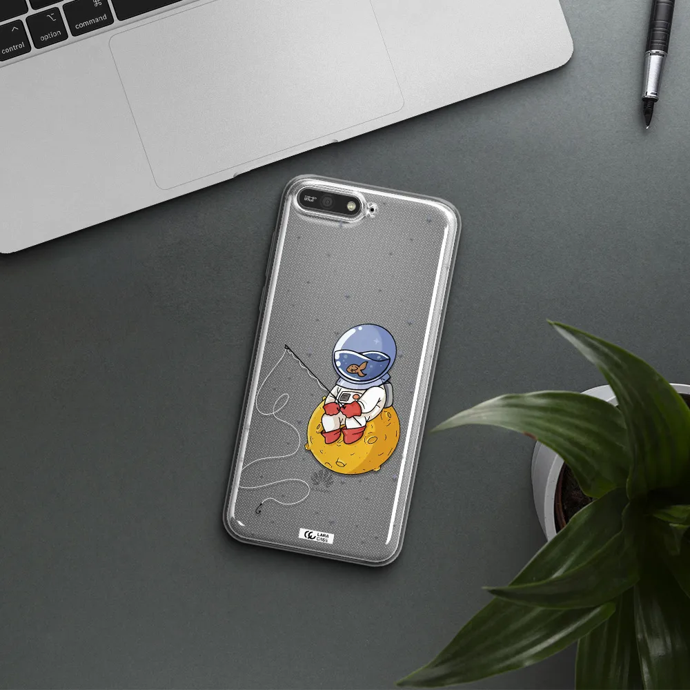 a cartoon of an astronaut sitting on a moon Huawei Y6 2018 Clear TPU Case