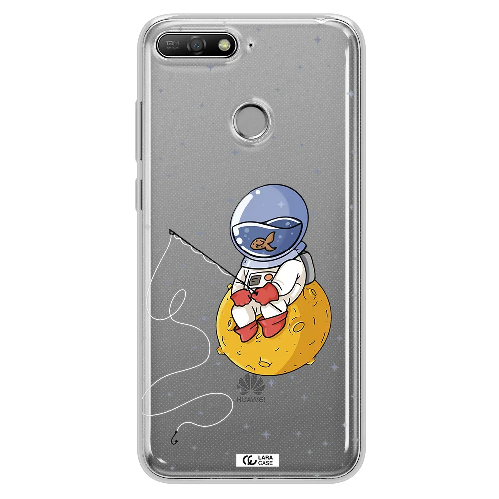 a cartoon of an astronaut sitting on a moon Huawei Y6 Prime 2018 Clear TPU Case