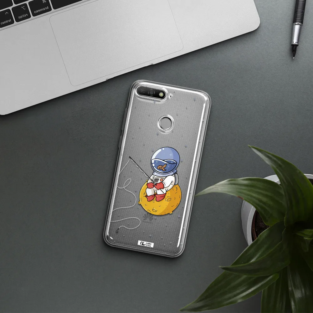 a cartoon of an astronaut sitting on a moon Huawei Y6 Prime 2018 Clear TPU Case