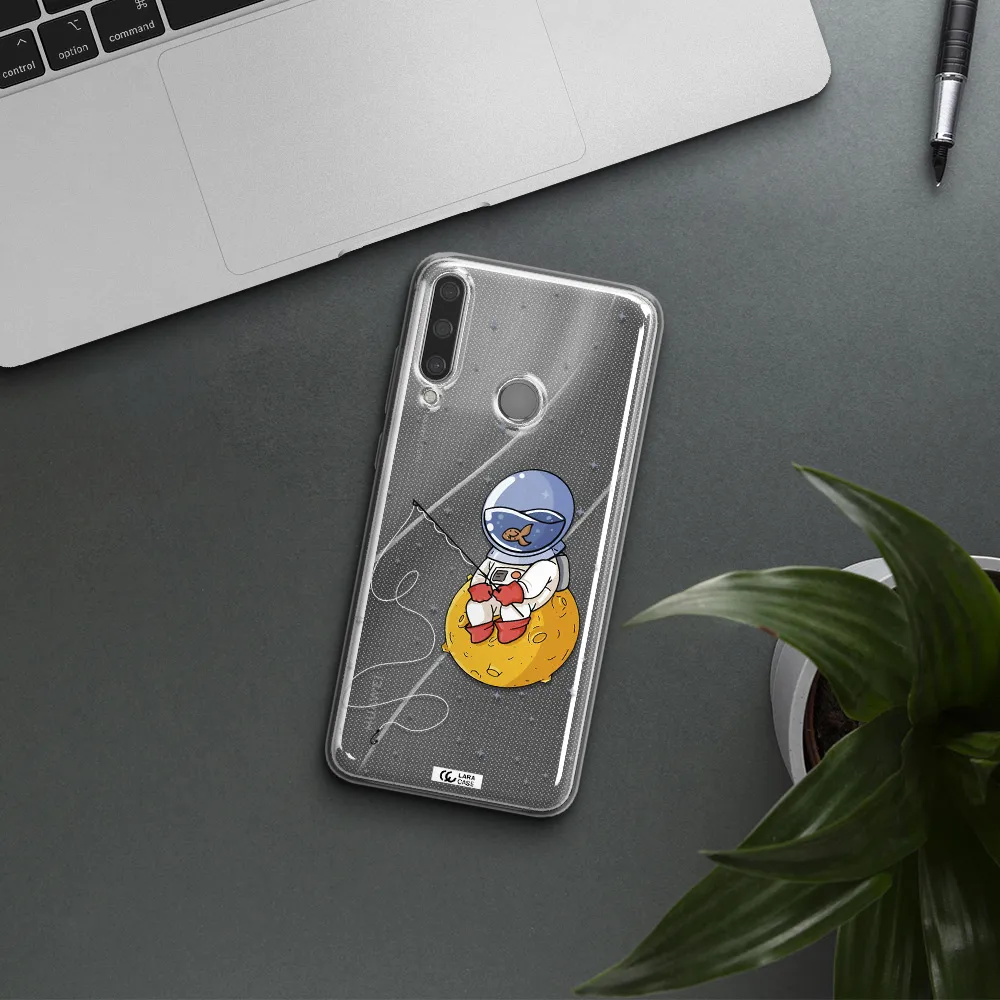 a cartoon of an astronaut sitting on a moon Huawei Y6P Clear TPU Case