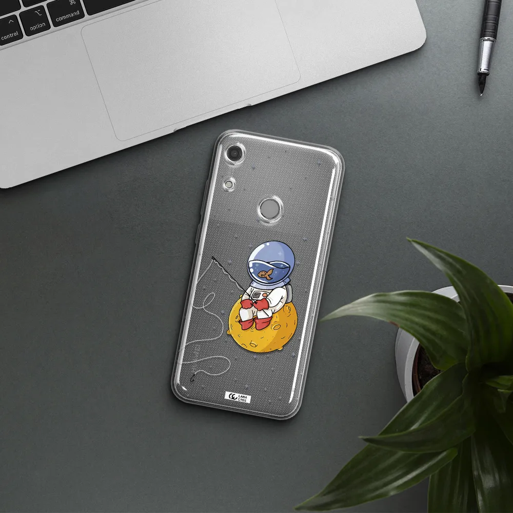 a cartoon of an astronaut sitting on a moon Huawei Y6S Clear TPU Case
