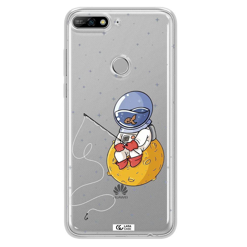 a cartoon of an astronaut sitting on a moon Huawei Y7 2018 Clear TPU Case