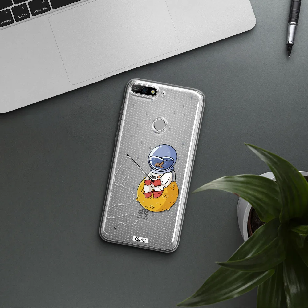 a cartoon of an astronaut sitting on a moon Huawei Y7 2018 Clear TPU Case